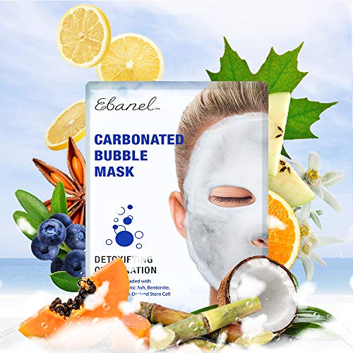 Ebanel 10 Pack Carbonated Bubble Clay Mask, Deep Cleansing Face Mask, Volcanic Ash and Bentonite Clay Masks with Collagen Peptides, Vitamin C, Hyaluronic Acid, Niacinamide