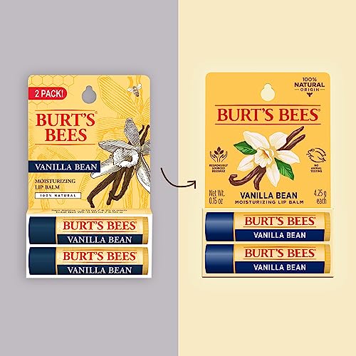 Burt's Bees Lip Balm Easter Basket Stuffers - Original Beeswax & Vanilla Bean Flavor, 6 Tubes Total