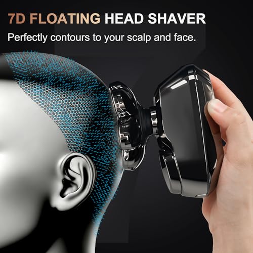 5-in-1 Electric Head Shaver for Bald Men in Gunmetal with LED Display, IPX7 Waterproof Grooming Kit, Turbo Speed Rotary Razor with Precision Blades for Wet & Dry Use