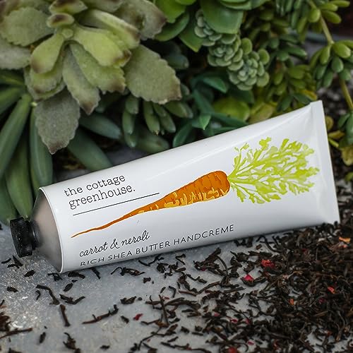 The Cottage Greenhouse Carrot & Neroli Handcreme, 4 oz, Moisturizing Lotion for Dry Hands, Quick Absorbing Shea Butter & Cocoa Butter, Luxury Purse Essentials