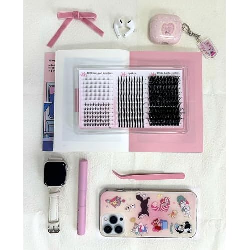 Lash Clusters Kit with Spikes Wispy Lash Extension Kit with Bottom Lashes 100D Eyelash Clusters 380PCS Volume Eyelash Extension Kit Spiky Lashes Clusters Kit with 2-IN-1 Lash Glue, Tweezers