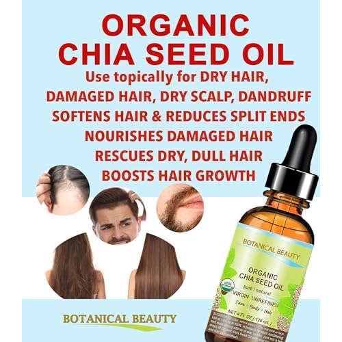 Botanical Beauty Organic CHIA SEED OIL 100% Pure Natural Virgin Unrefined Cold-Pressed Carrier Oil 0.5 Fl Oz 15 ml for Face, Skin, Body, Hair, Lip, Nails. Rich in Vitamin E