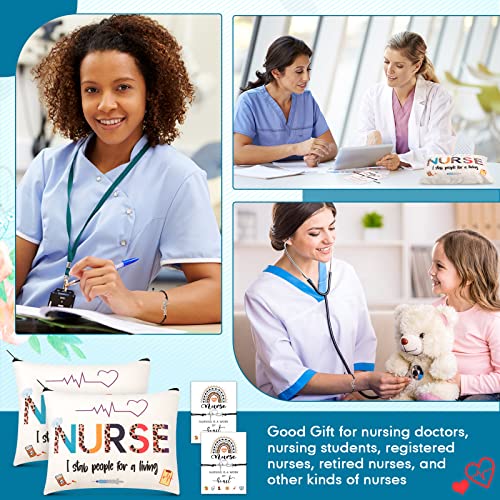 Yinkin 32 Pcs Nurse Appreciation Gift 2026 for Nurse Week 16 Canvas Makeup Cosmetic Bags Survival Kit and 16 Blessing Card Bracelets, Christmas Medical Staff Practitioner Gift for Women(Retro)