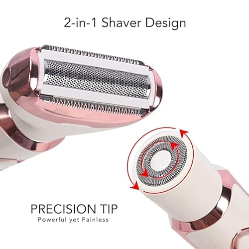 Electric Razor - Shaver - Trimmer for Women: 2 in 1 Painless Body Razors and Facial Hair Remover - Rechargeable Hair Removal Kit for Face Body Leg Bikini Underarm Arm