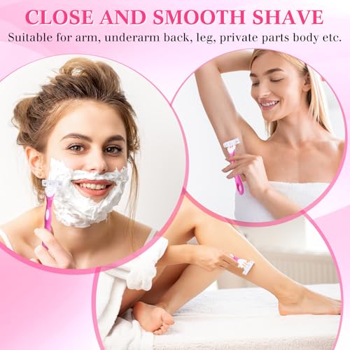 96 Count Women's Disposable Razors Blades Bulk 3 Blade Razors for Women Disposable Head Razor Sensitive Skin Razor Comfortable Shave for Bathing Hotel Travel