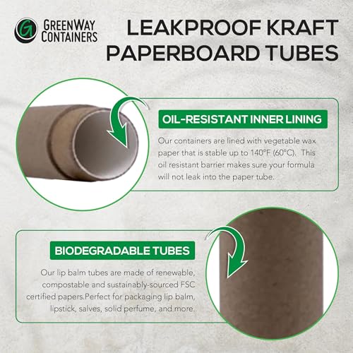 GreenWay 0.3oz / 8.5g Kraft Paperboard Lip Balm Tubes with Lids - 50 Pack Lip Gloss Tubes Refillable DIY Cosmetic Containers - Lip Balm Containers Chapstick Tubes Empty Holder Tubes - Brown