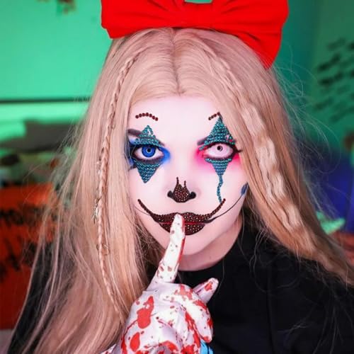 2 Pcs Face Gems Jewels Tattoos Halloween Party Festival Rave Day of the Dead Temporary Rhinestone Crystal Stones Women Body Gems Makeup Stickers (Blue)