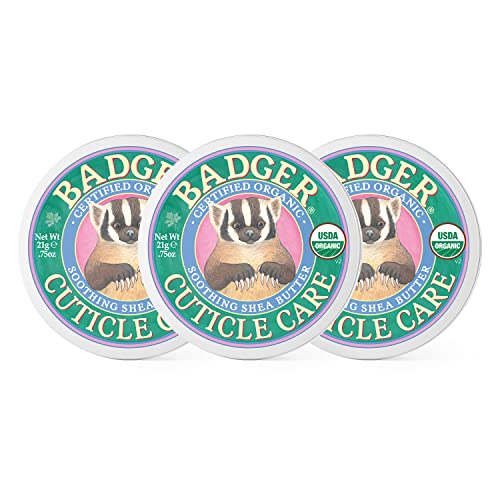 Badger Cuticle Cream, Deep Hydration for Dry, Cracked Cuticles & Hangnails, 100% Organic Cuticle Balm with Rich Shea Butter for Strong, Healthy Nails, Non-Greasy Cuticle Oil, .75oz Tin, 3-Pack