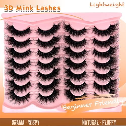 Mink Lashes Strip Cat Eye Wispy D Curl Fluffy Lashes Pack 18mm Long Volume Faux Mink Eyelashes Natural Look 14 Pairs