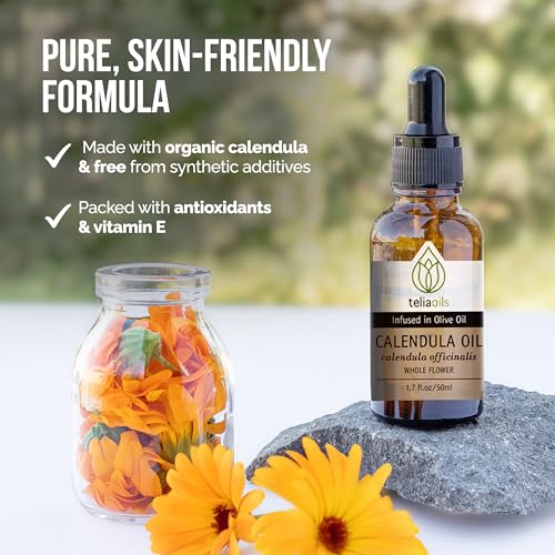 Teliaoils Calendula (Marigold/Calendula Officinalis) Infused Oil Extract (Macerated Oil), 1.7 Fl Oz - 50 Ml a Powerful Skin oil- Gentle and Soothing for the Skin