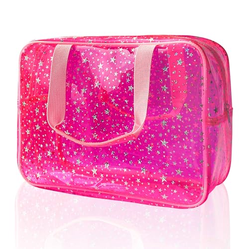 ONEART Waterproof PVC Cosmetic Bag - Clear Makeup Pouch for Travel Toiletry Organizer - Wrinkle-Resistant & Lightweight (1-Pack) (Pink)