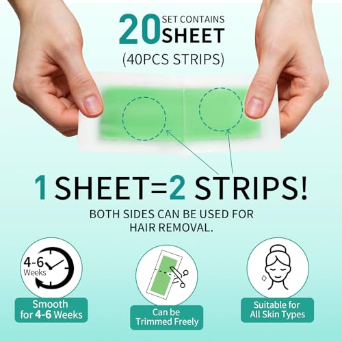 Wax Strips, 40 Pcs Wax Strips For Face & Body, Waxing Strips For Hair Removal At Home For Facial, Arms, Legs, Underarms, Bikini, Back, Women And Men (40*Big)
