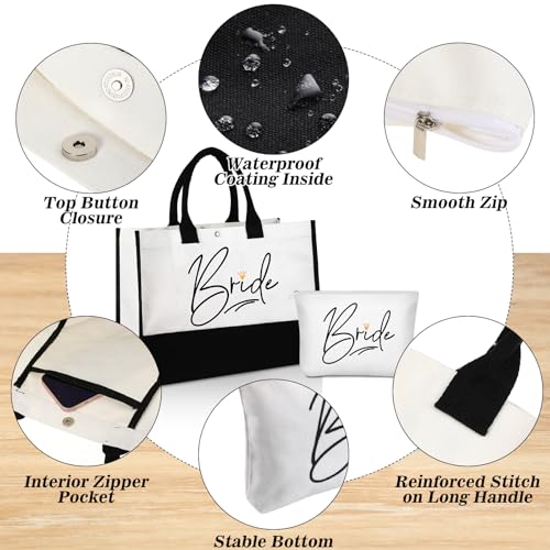3 Pieces Wedding Bride Gifts Bridal Shower Gift for Bride Canvas Tote Bag Makeup Bag Tumbler Cup Stainless Steel Drink Cup Bachelorette Gift for Wedding Engagement Honeymoon for Women Wifey Future Mrs