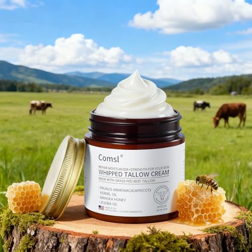 Whipped Tallow Honey Cream with Grass-Fed Beef Tallow & Raw Honey, Face & Body Moisturizer, for Dry, Sensitive Skin, Eczema, Rosacea,US- Made,FL.4oz(Citrus Breeze)