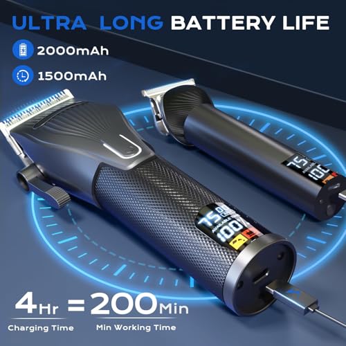 Hair Clippers for Men, Professional Cordless Hair Cutting and Trimmers Set with 7500RPM Powerful Motor & LCD Display, Mutil Function Mens Electric Hair Grooming Shaver Kit for Nose, Face, Body, Beard