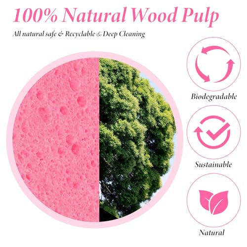 300 Count Compressed Facial Sponges for Cleansing, Disposable Face Sponge for Estheticians, Travel Face Sponge for Facial Spa Exfoliating Makeup Mask Removal, Pink