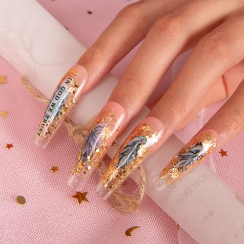LOVFUL Press on Nails Dollar | Handmade with Full Covered Crystals | Reusable Fake Nails | Coffin Mid length 1.7 in | H98-M
