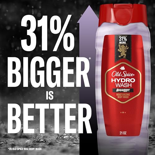 Old Spice Moisturizing Body Wash for Men, Hydro Wash, 2-in-1 Long Lasting Scent & Deep Hydration, 24/7 Shower Fresh, Swagger Scent, 21 oz (Pack of 2)