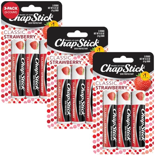 ChapStick Classic Strawberry Lip Balm, 9-Count ? Tinted Lip Moisturizer, Juicy & Sweet, 0.15 Oz Ea