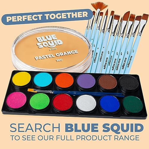 Blue Squid Face Paint Water Based Single Cake Professional Face Paint & Body Paint - Water Activated, Kids Adults Face Painting for Costume, Halloween Makeup, Cosplay - Pastel Orange Face Paint 30g