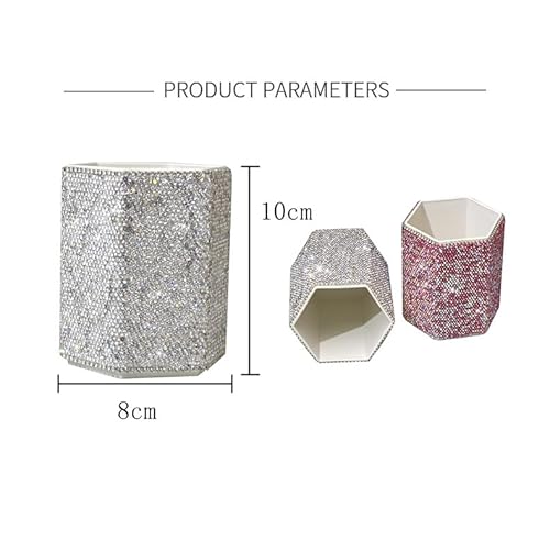 Luxury Crystal Rhinestone Pen Holder Makeup Brush Organizer - Sparkling and Fashionable Desk Organizer for Bling Lovers (Pink)