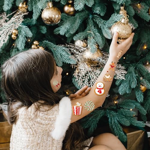 Merry Christmas Gingerbread Temporary Tattoos - 8 Sheets 280 Pcs Birthday Party Decorations Cute Man Cookies Tattoo Stickers for Boys Girls Xmas Party Favors Decor Gifts