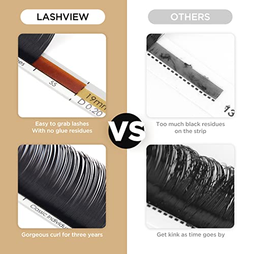LASHVIEW Eyelash Extensions, Classic Eyelash Extension, Premium Single &Classic Lashes,0.15 Thickness C&D Curl 8-15mm Mixed Tray,Natural Semi Permanent Eyelashes,Soft Application-Friendly