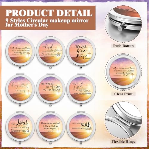 RattanView 9 Pcs Christian Gifts for Women Bible Verse Compact Mirrors Religious Gifts Inspirational Pocket Mirror for Mother Women Friends