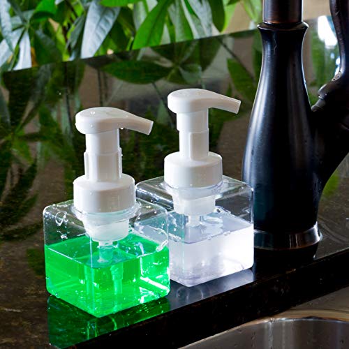 Youngever 5 Pack Clear Plastic Square Pump Bottles, Plastic Foaming Soap Dispenser, Refillable Plastic Pump Bottles with Travel Lock (8 Ounce)