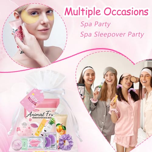 144 PCS Spa Party Supplies for Women, Include Face Masks, Hair Masks, Facial Cleanser, Hand Cream, Lip Balm, Under Eye Patches, Lip Mask, Compressed Towels, Foot Bath Bombs, Sleepover Spa Party Favors