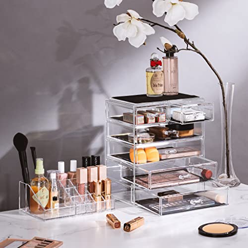 Sorbus Acrylic Makeup Organizer Set, 6-Drawer Vanity & Countertop Cosmetic Storage with Small & Wide Compartments, Clear Makeup Storage for Brushes, Jewelry ? Holiday Gift for Women & Teens