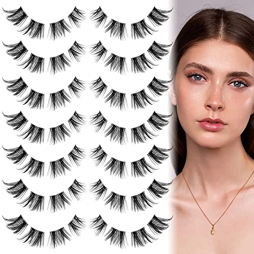 Cluster Lashes 56 Wisps DIY Lashes Natural Look Cat Eye Clear Band Mink Lashes Pack 8-14mm Wispy 3D False Eyelashes by ALICE (Pack of 2)