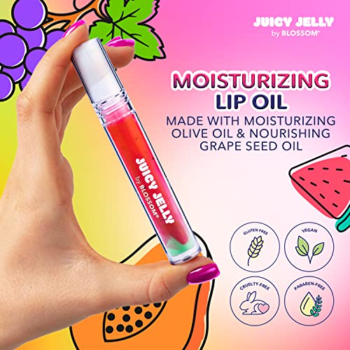 Blossom Scented Roll on Lip Gloss and Juicy Jelly Moisturizing Lip Care Nourishing Lip Oil, 2 Pack, Watermelon