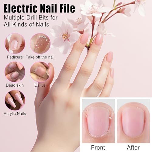 HZXINGWANG Professional 45000 RPM Portable Nail Drill & Electric Nail File for Acrylic Nails, Gel Polish Removal ? Rechargeable with 6 Drill Bits Kit for Home & Salon Use (Purple)