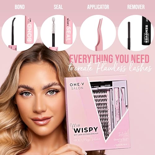 One V Salon, DIY Lash Cluster Kit, 4 Pack Kit: 280 Pc 40D-C Curl, Lash Clusters/Bond & Seal/Applicator Tool/Remover
