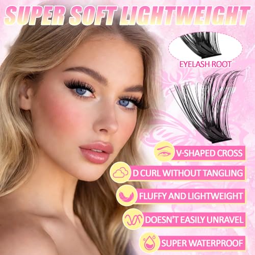 2 Pack Lash Clusters Kit, 44 Top Styles of Wispy Manga Lashes (10-18mm), 8 Bottom Lash Rows, Volume Lash Book Set with Glue, Brush Tweezers, Fluffy Natural Look All in One
