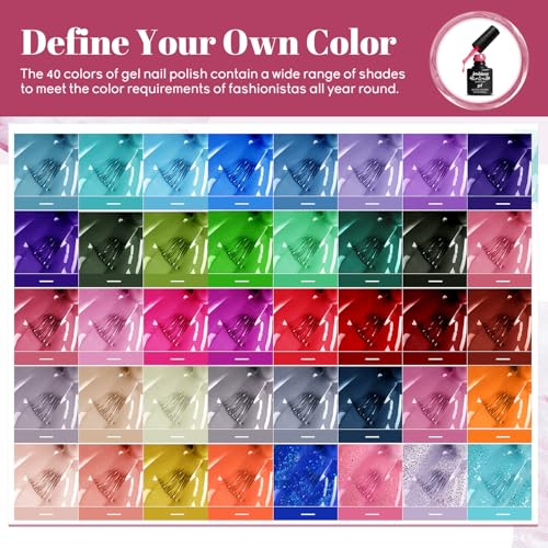 JEWHITENY 45PCS Gel Nail Polish Kit with U V Light LED Nail Lamp And 2 Bottle of 10ML Top Coat Base Coat