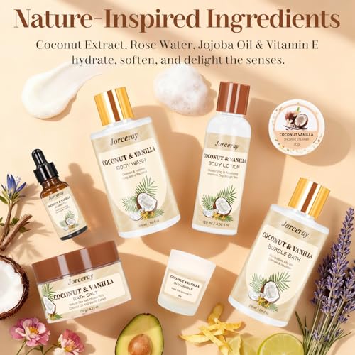 22PCS Valentines Day Spa Gift Baskets for Women, Luxury Bath and Body Gift Basket Set for Women Coconut Vanilla Spa Kit Relaxing Spa Self Care Gift for Her Wife Lover Mom Sister Friend