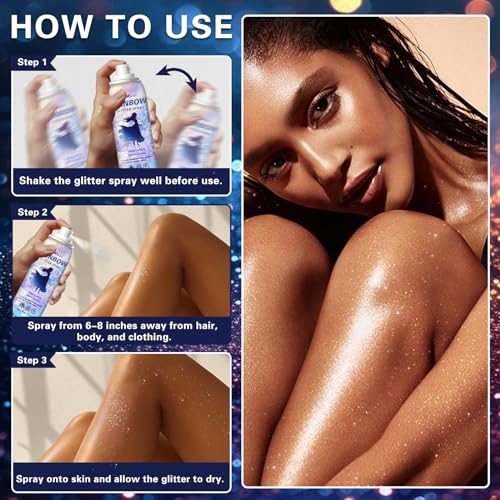 DAMUSI Silver Body Glitter Spray, Shiny Hair and Body Glitter Spray for Clothes, Holographic Glitter Hairspray Quick-Drying Long-Lasting Shimmer Highlighter Powder for Festival Concert Party Rave Prom