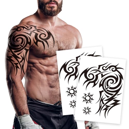 2 Sheets Large Totem Temporary Tattoos for Men and Women Waterproof Full Arm Fake Tattoo Stickers Realistic Body Art for Adults Shoulder Chest Back