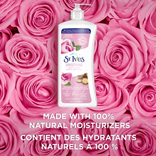 St. Ives Smoothing Hand & Body Lotion for Women with Pump, Daily Moisturizer Rose and Argan Oil for Dry Skin, Made with 100% Natural Moisturizers, 21 fl oz, 8 Pack