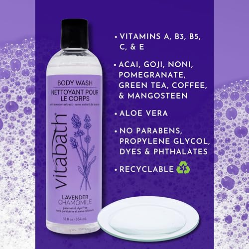 Vitabath Lavender & Chamomile Body Wash Moisturizing Bath & Shower Cleanser & Skincare Radiant Detox & Restore Nourishing Body Polish - Cruelty-Free, Paraben-Free - 12 oz