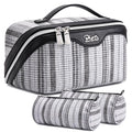 BOYATU Travel Makeup Bag for Women: Large Capacity Open Flat Make up Bag Set of 3 - Vegan Leather Cosmetic Bag with Compartments - Waterproof Toiletry Bag with Handle & Divider(I-2-Black)