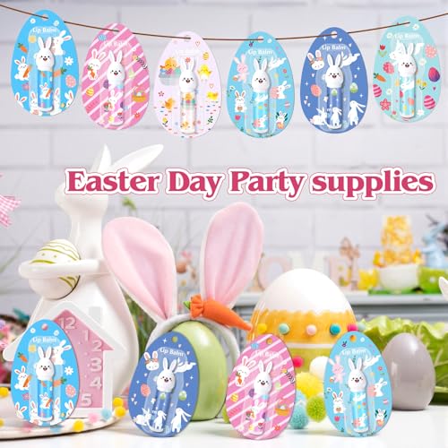 Loopeer 12 Pcs Easter Gifts Bulk Bunny Lip Balm Beeswax Moisturizing 0.18 oz Spring Basket Stuffers Christian Church Party Favors Easter Egg Goodie Bag Fillers for Women Adult Employee Coworker
