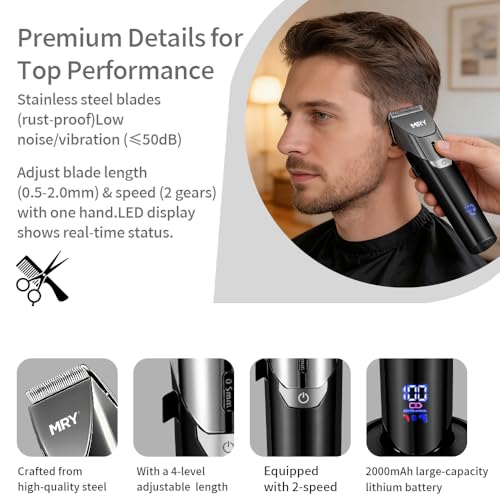 DUN Ceramic Cutter Cordless Hair Clippers for Men & Women, Professional Home-Use Hair Trimmer with LCD Display, Waterproof USB-Rechargeable Barber Clippers & Mens Clippers, (Gray/Black)