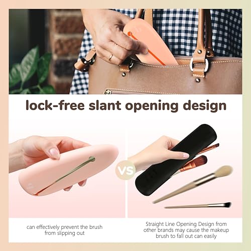 Travel Makeup Brush Set 4 Pcs, Silicon Portable Cosmetic Brush with Pouch, Beginner Friendly, for Foundation Blending Concealers Face Eyeliner Blush Makeup Brushes Kit