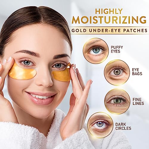 PatchRx Gold Under Eye Patches (144 Patches) for Puffy Eyes and Dark Circles with Pure Collagen, 24K Eye Gel Pad Masks for Reducing Eye Bags, Puffy Dark Circles, Wrinkles, and Fine Lines