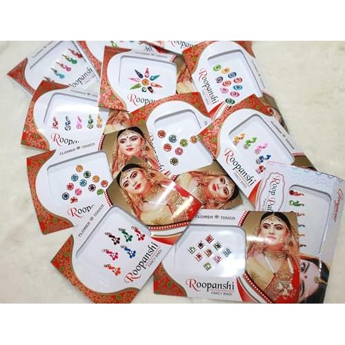 12 Packs Bindi Multicolored Forehead Tika Face Jewels Bollywood Style Fancy Bindis for Women