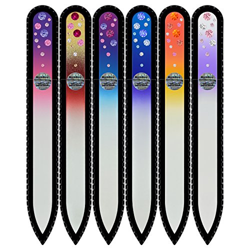 Mont Bleu Gift Set of 5 + 1 free Glass Nail Files hand decorated with crystals - womens gifts - Handmade gifts - Czech Tempered Glass - Best Crystal Nail Files Kit for Natural Nails