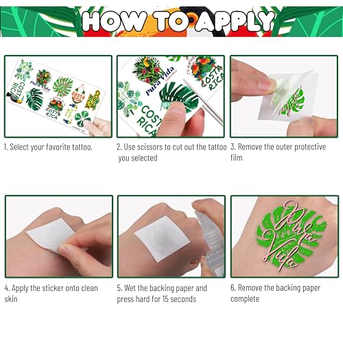 100PCS Costa Rica Pura Vida Temporary Tattoos Birthday Party Decorations Favors Supplies Summer Tropical Beach Tattoo Stickers Gifts For Kids Boys Girls School Rewards Prizes Carnival